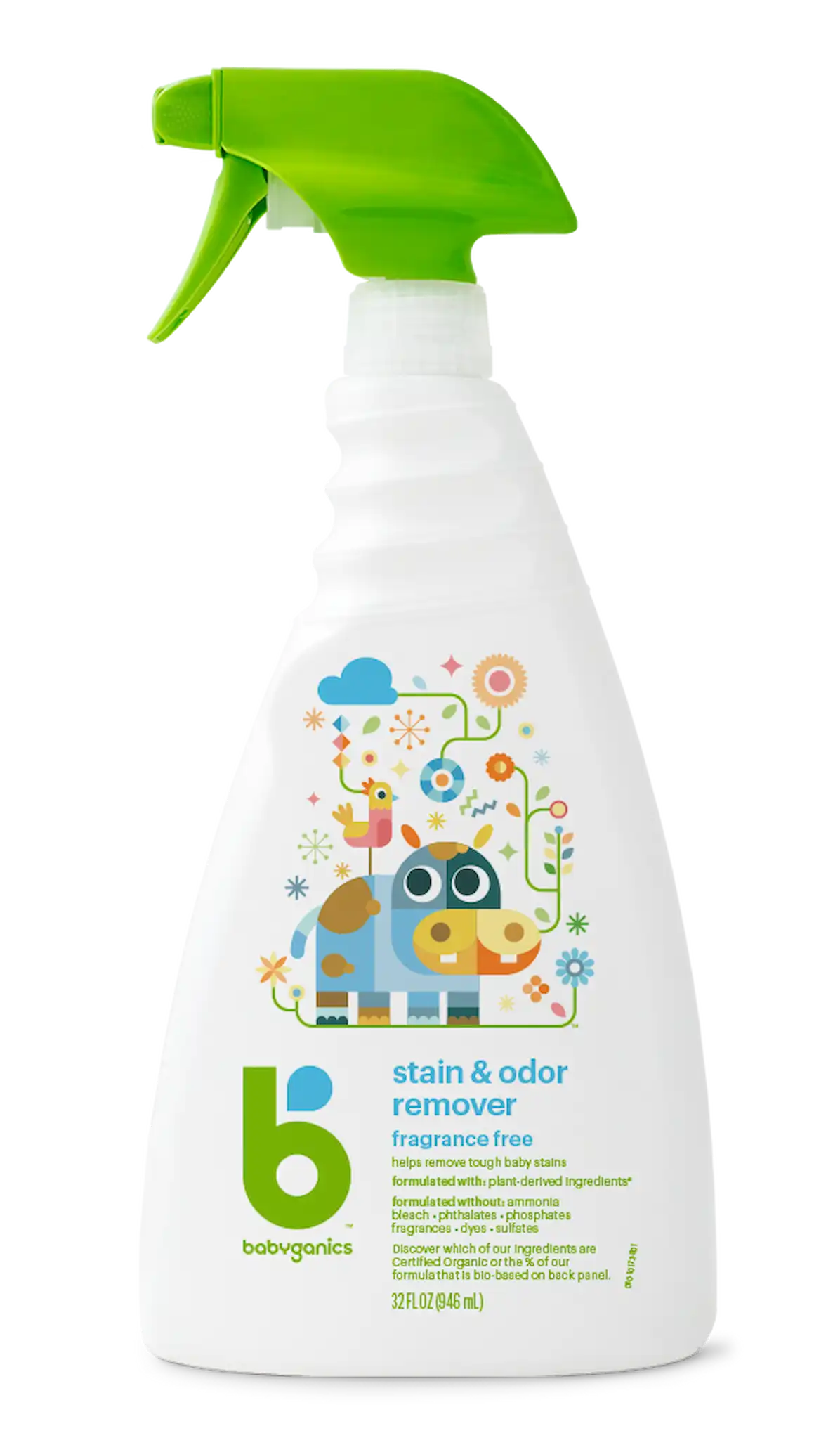 stain & odor remover, fragrance free 32 oz bottle front