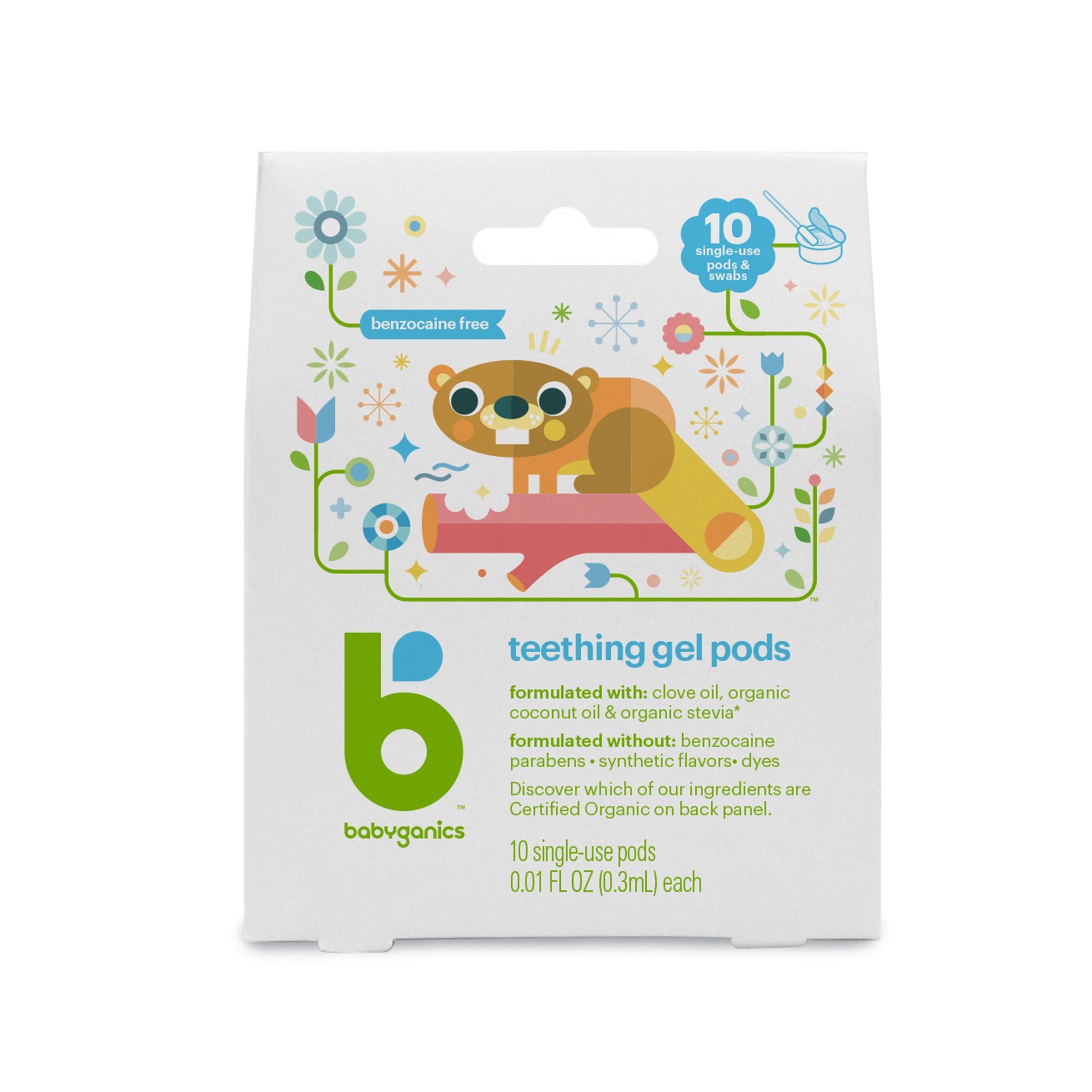 benzocaine free gel teething pods, 10 single use pods & applicators
