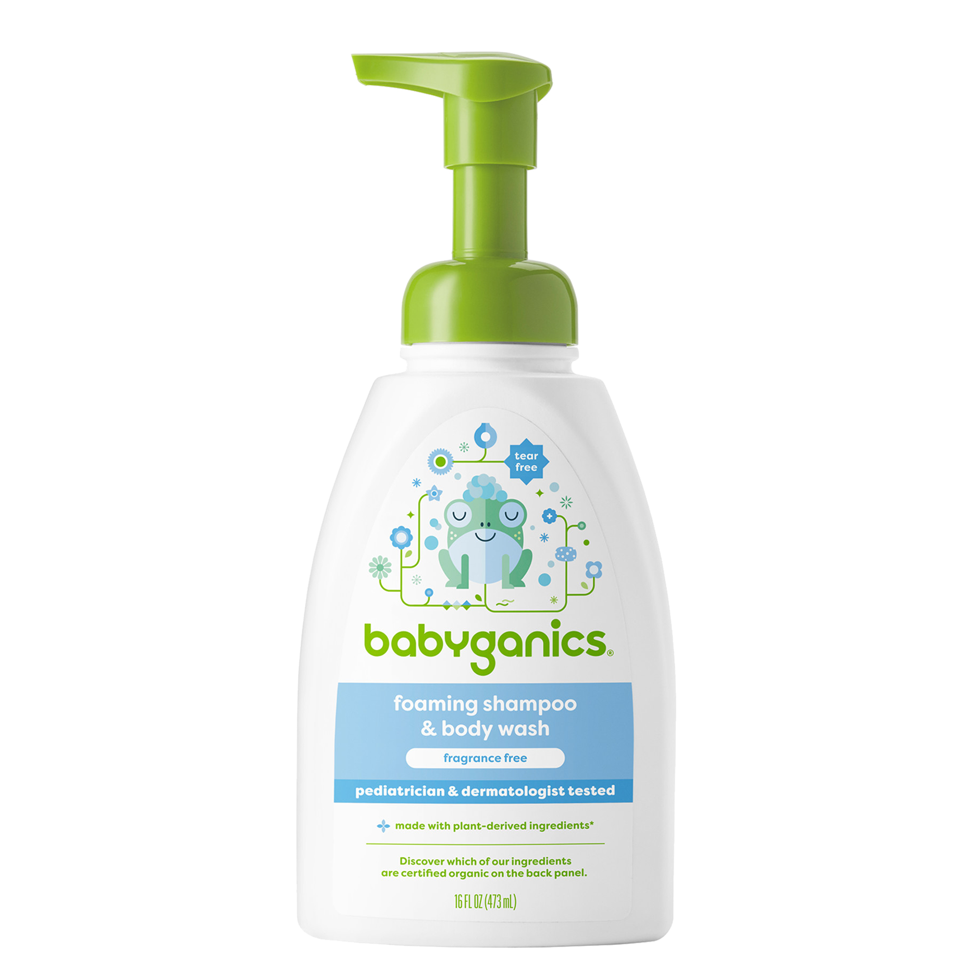 shampoo + body wash, fragrance free 16 oz bottle front